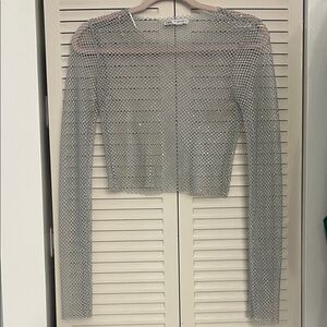 Zara Metallic Silver Mesh Crop Top